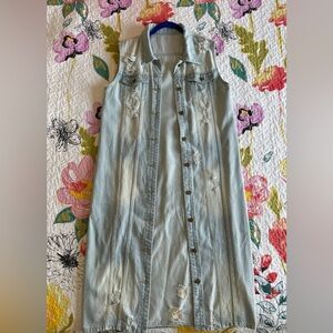 Long Distressed Denim Vest